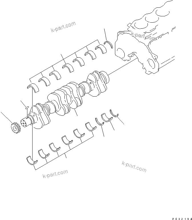 Komatsu parts book diagram for S6D125E-2C-6 S/N 60721-UP: CRANKSHAFT