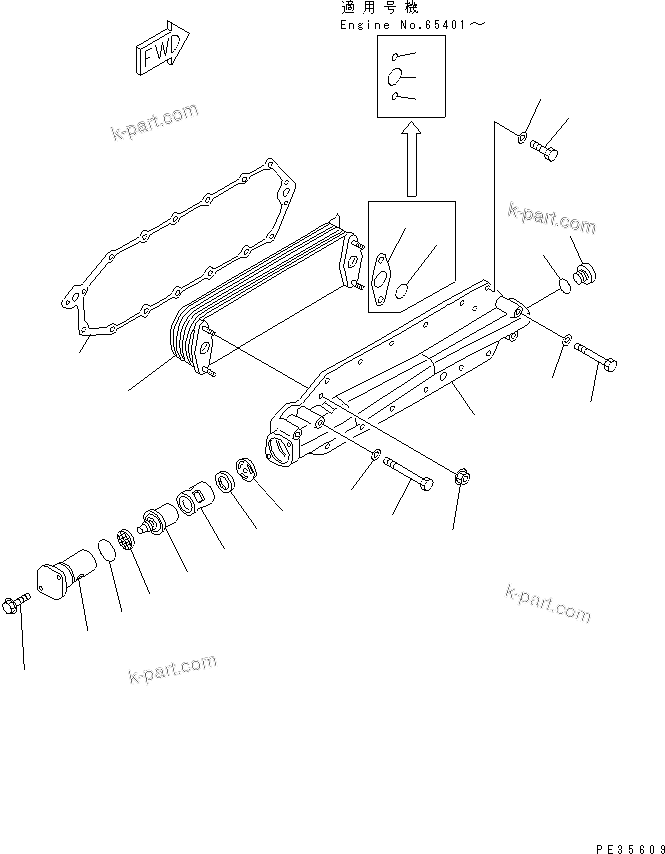Komatsu parts book diagram for S6D125E-2C-6 S/N 60721-UP: OIL COOLER(#60863-75757)