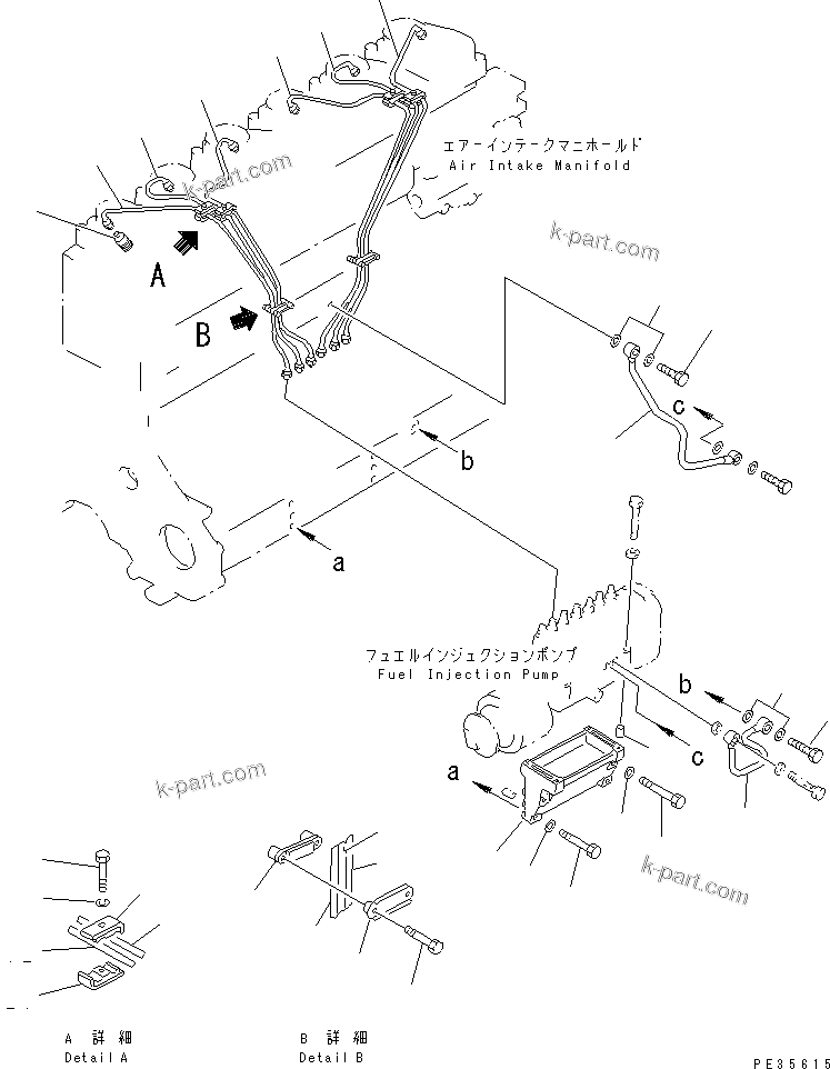 Komatsu parts book diagram for S6D125E-2C-6 S/N 60721-UP: FUEL INJECTION PUMP PIPING(#60863-)