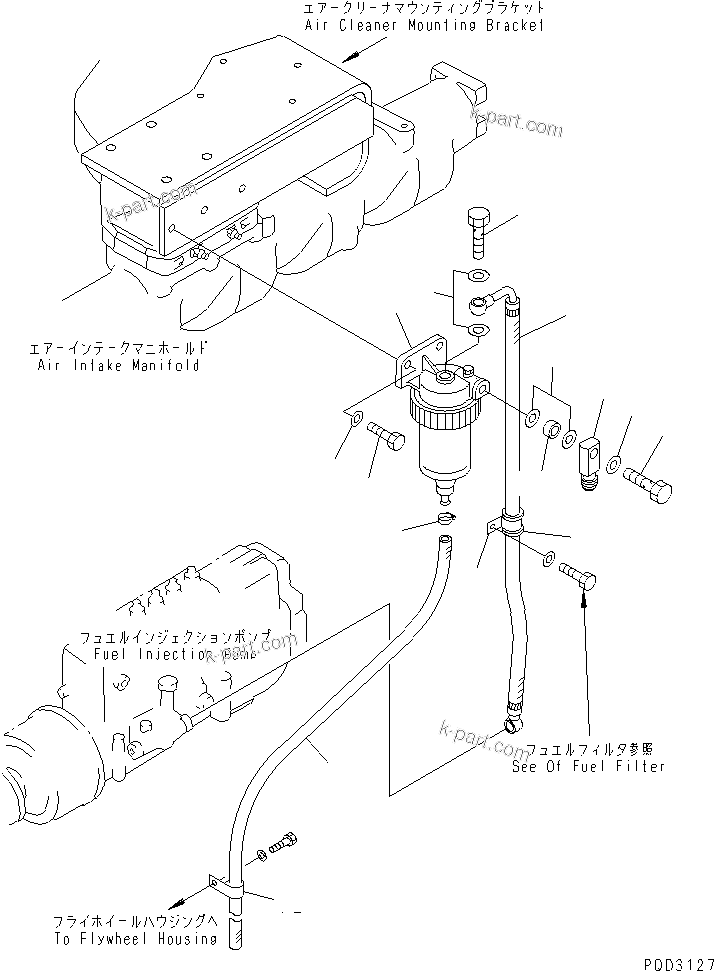 Komatsu parts book diagram for S6D125E-2C-6 S/N 60721-UP: WATER SEPARATOR MOUNTING(#62324-)