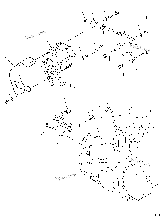 Komatsu parts book diagram for S6D125E-2C-6 S/N 60721-UP: ALTERNATER MOUNTING (50A) (WITH HARDENING PULLEY)(#73858-)