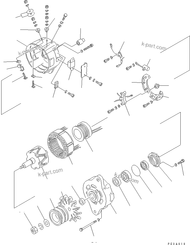 Komatsu parts book diagram for S6D125E-2C-6 S/N 60721-UP: ALTERNATER (50A) (WITH NON HARDENING PULLEY) (INNER PARTS)(#60863-)