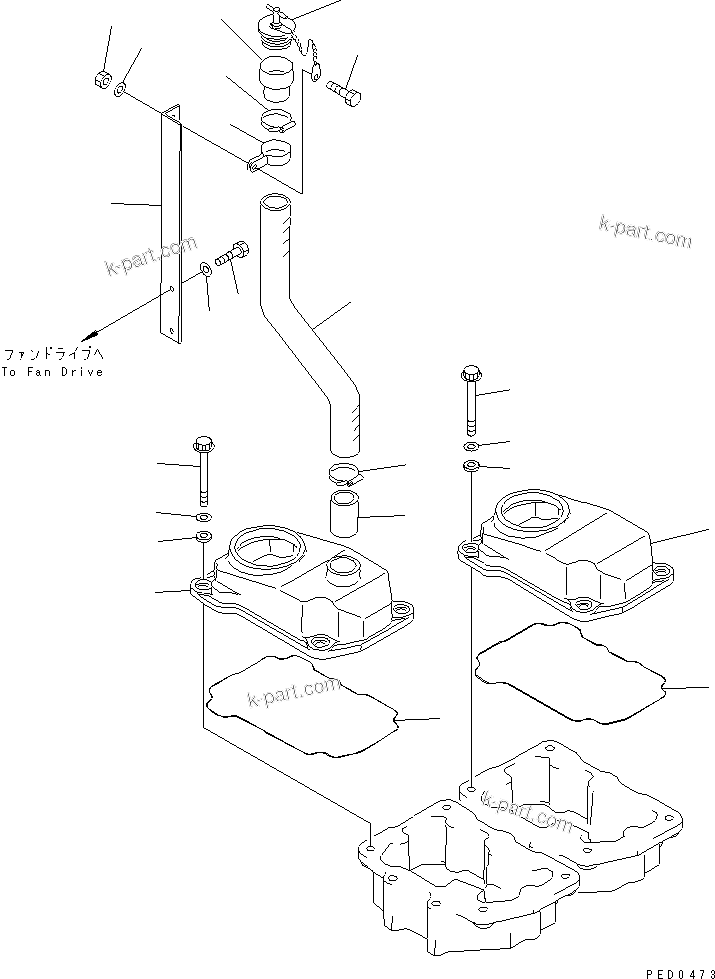 Komatsu parts book diagram for S6D125E-2J-6 S/N 60721-UP: HEAD COVER(#64848-75757)