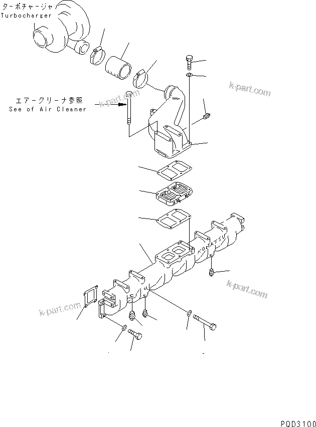 Komatsu parts book diagram for S6D125E-2J-6 S/N 60721-UP: AIR INTAKE MANIFOLD(#64848-)