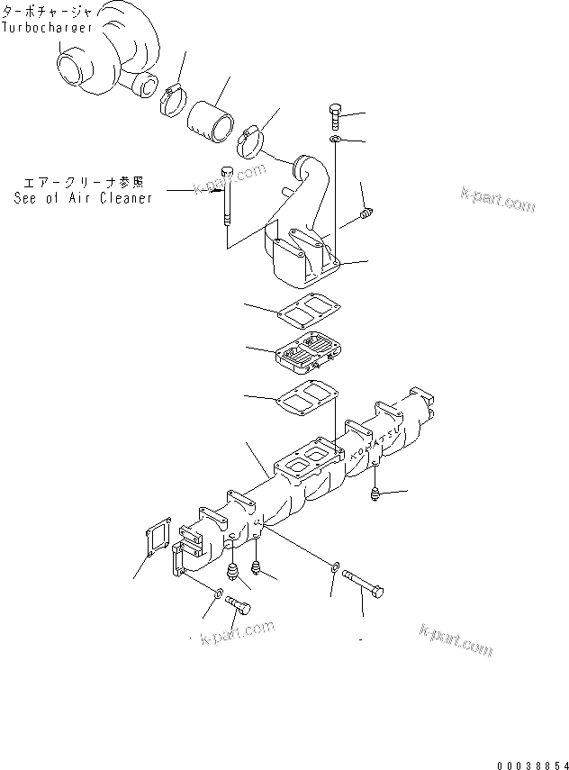 Komatsu parts book diagram for S6D125E-2J-6 S/N 60721-UP: AIR INTAKE MANIFOLD(#64848-)