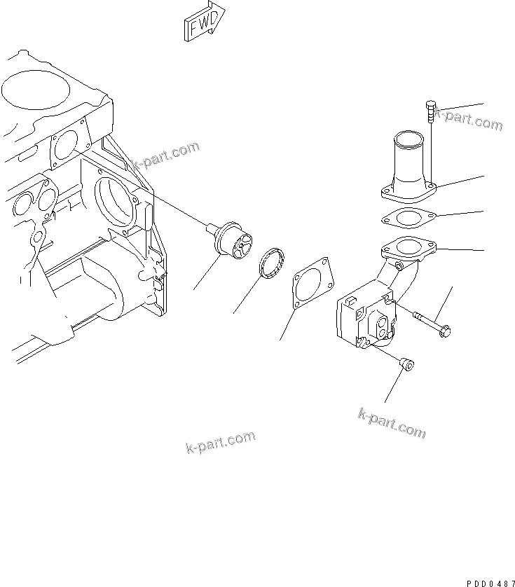 Komatsu parts book diagram for S6D125E-2J-6 S/N 60721-UP: THERMOSTAT HOUSING(#64848-)