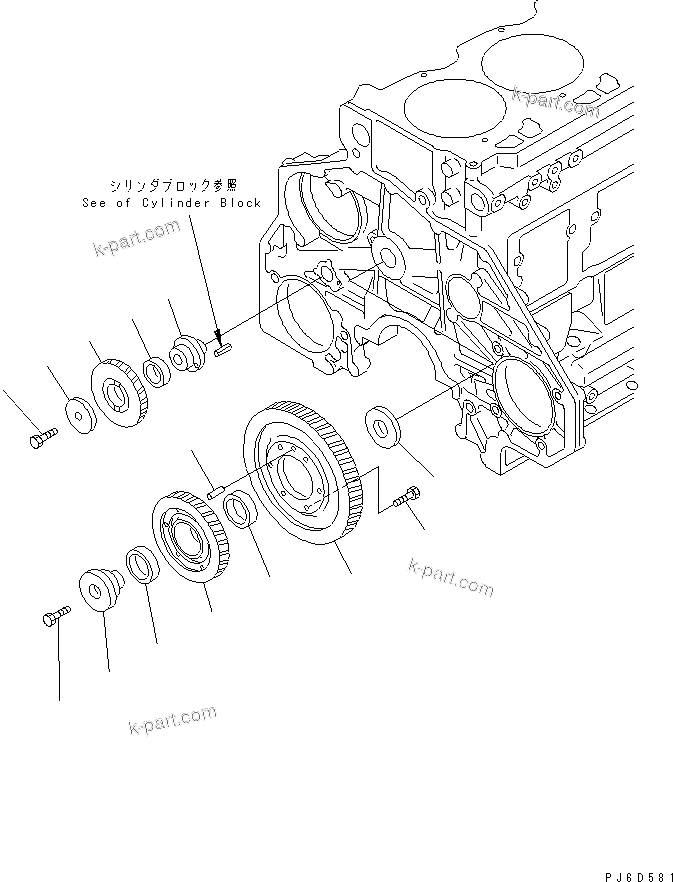 Komatsu parts book diagram for S6D125E-2J-6 S/N 60721-UP: IDLER GEAR(#60863-)