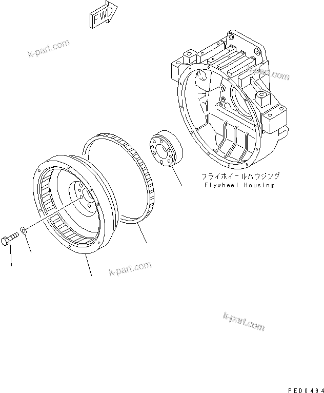 Komatsu parts book diagram for S6D125E-2J-6 S/N 60721-UP: FLYWHEEL(#64848-)