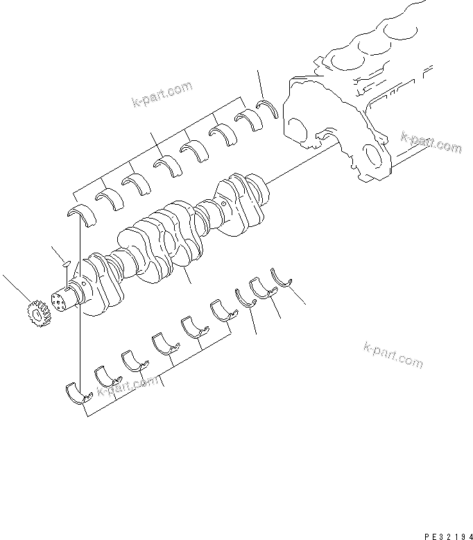 Komatsu parts book diagram for S6D125E-2J-6 S/N 60721-UP: CRANKSHAFT