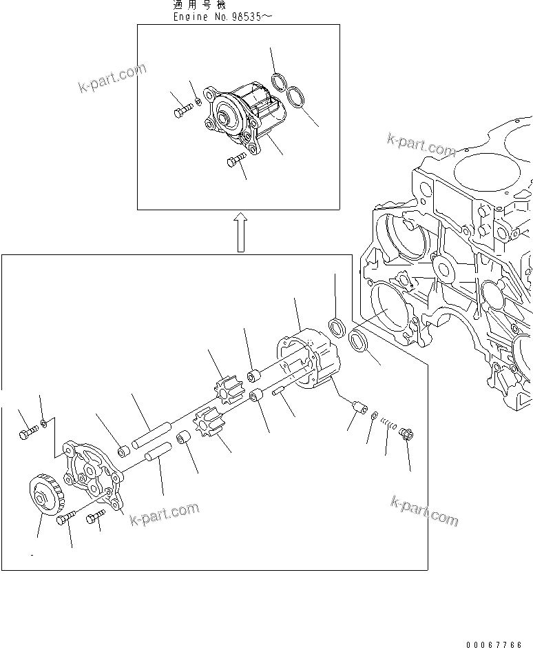 Komatsu parts book diagram for S6D125E-2J-6 S/N 60721-UP: OIL PUMP