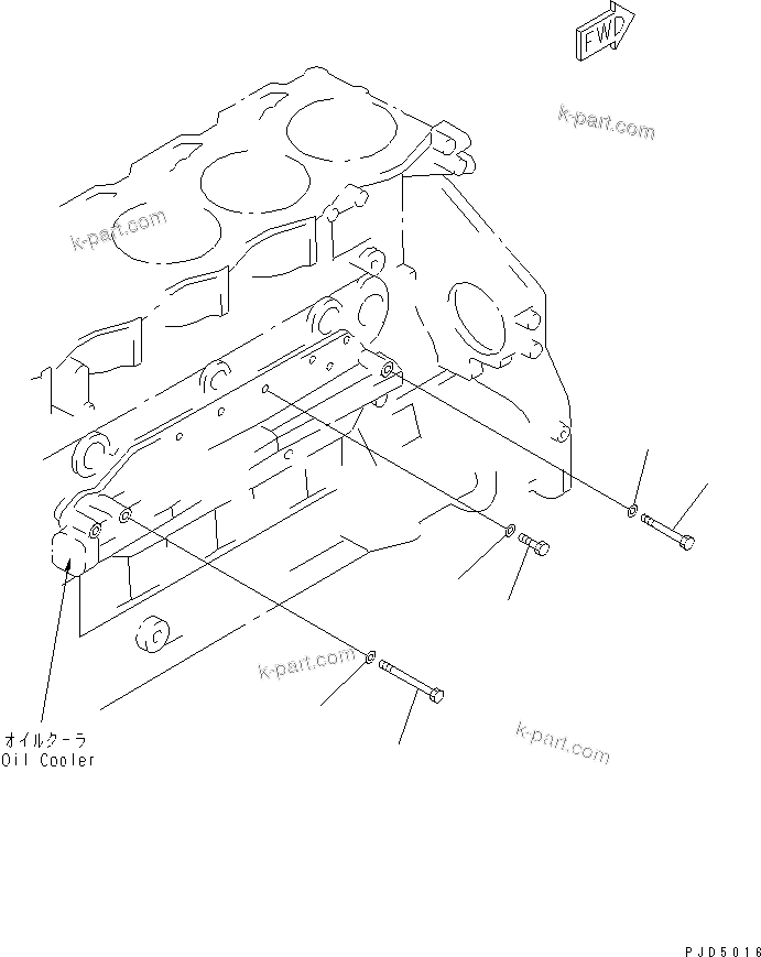 Komatsu parts book diagram for S6D125E-2J-6 S/N 60721-UP: OIL COOLER MOUNTING PARTS(#65905-)