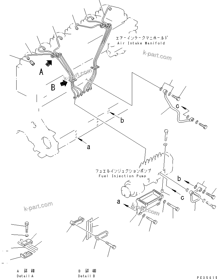 Komatsu parts book diagram for S6D125E-2J-6 S/N 60721-UP: FUEL INJECTION PUMP PIPING(#60863-)
