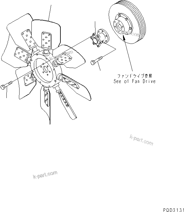 Komatsu parts book diagram for S6D125E-2J-6 S/N 60721-UP: COOLING FAN (REVERSIBLE TYPE)(#64848-)