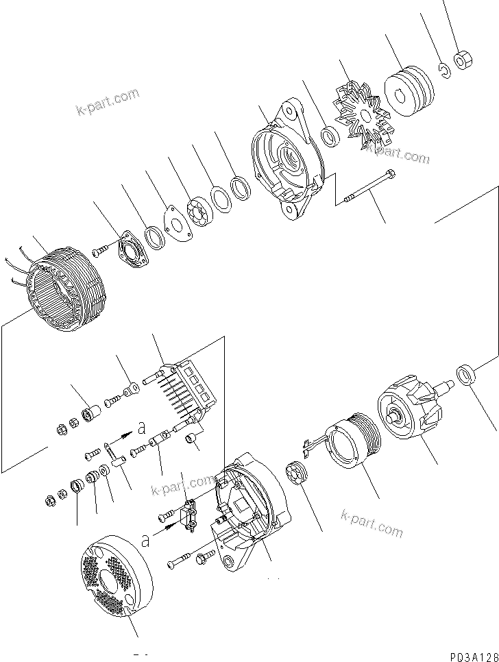 Komatsu parts book diagram for S6D125E-2J-6 S/N 60721-UP: ALTERNATOR (35A) (INNER PARTS)(#64848-)