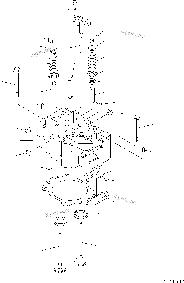 Komatsu parts book diagram for S6D125-1VV-FA S/N 10001-UP: CYLINDER HEAD(#48088-)