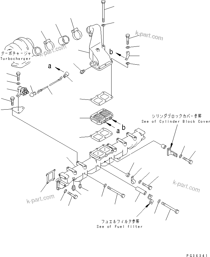 Komatsu parts book diagram for S6D125-1VV-FA S/N 10001-UP: AIR INTAKE MANIFOLD AND CONNECTION(#35323-)