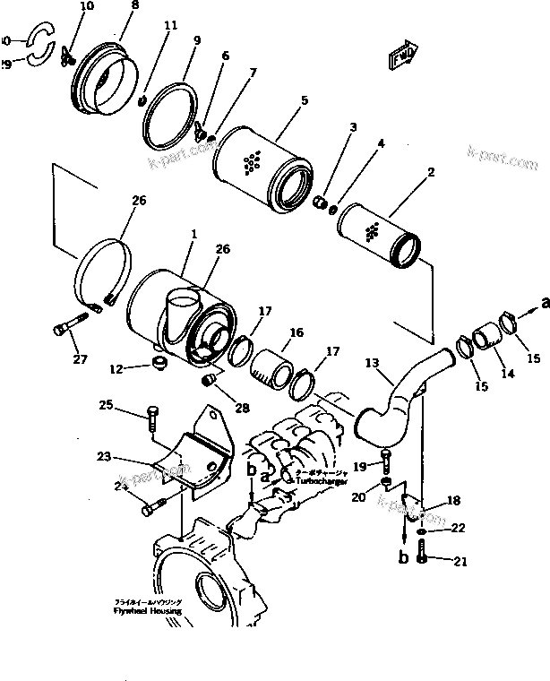 Komatsu parts book diagram for S6D125-1VV-FA S/N 10001-UP: AIR CLEANER AND MOUNTING(#48088-)