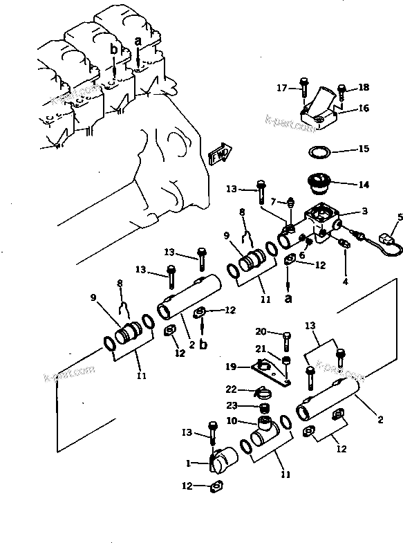 Komatsu parts book diagram for S6D125-1VV-FA S/N 10001-UP: WATER MANIFOLD (B SPEC.)(#47234-)