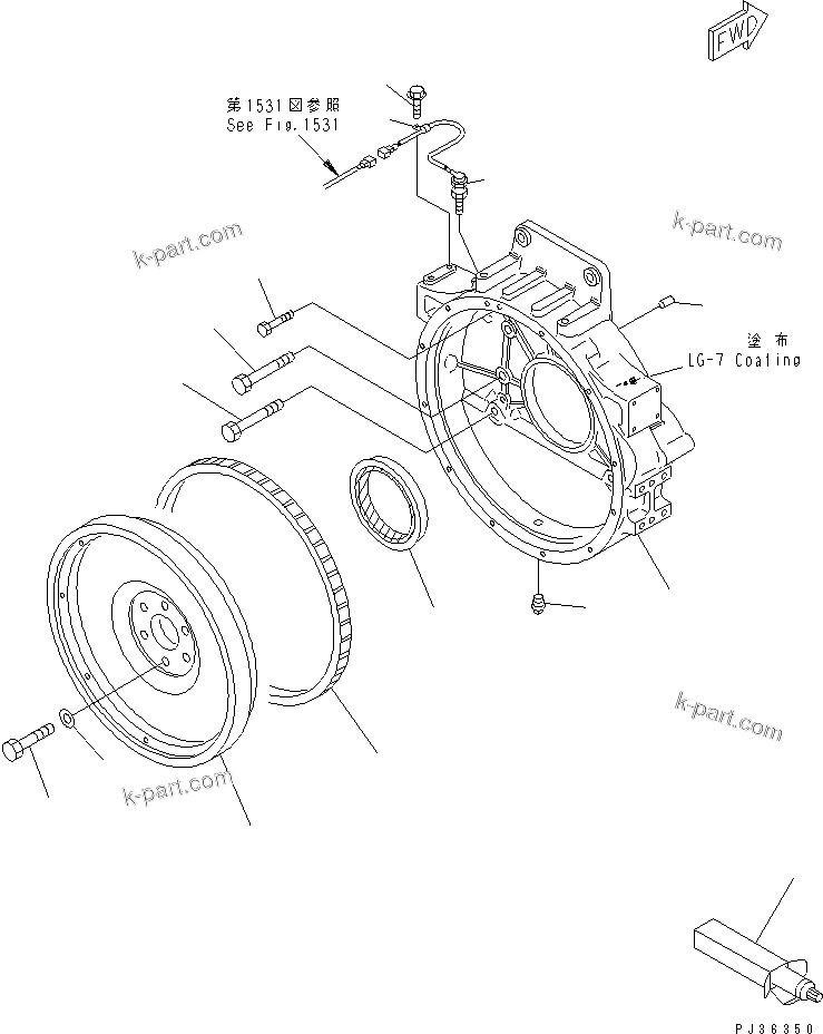 Komatsu parts book diagram for S6D125-1VV-FA S/N 10001-UP: FLYWHEEL AND FLYWHEEL HOUSING(#35323-)