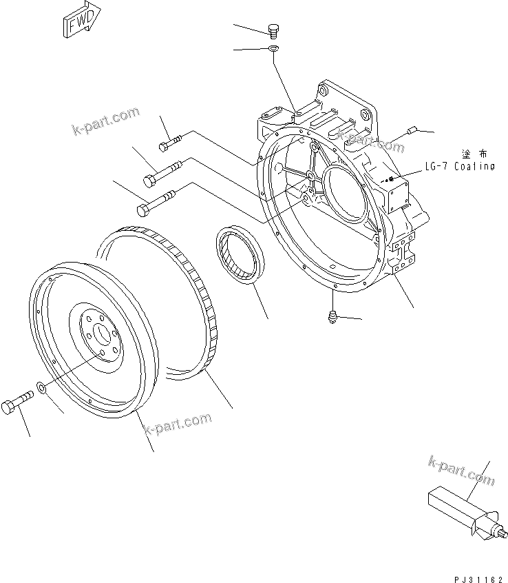 Komatsu parts book diagram for S6D125-1VV-FA S/N 10001-UP: FLYWHEEL AND FLYWHEEL HOUSING (B SPEC.)(#47234-)