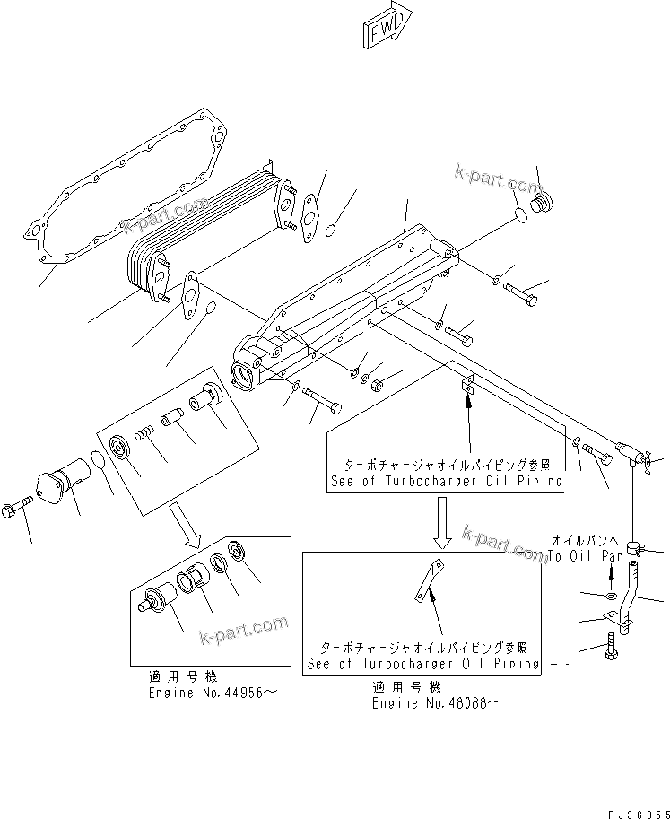 Komatsu parts book diagram for S6D125-1VV-FA S/N 10001-UP: LUBRICATING OIL COOLER(#35323-)