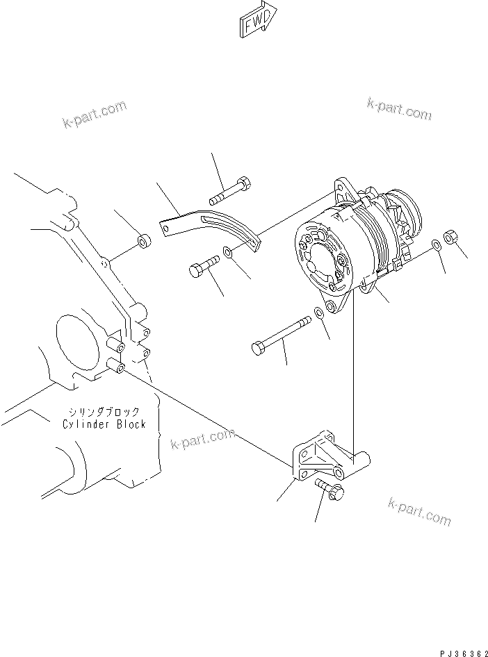 Komatsu parts book diagram for S6D125-1VV-FA S/N 10001-UP: ALTERNATOR AND MOUNTING (25A)(#35323-)