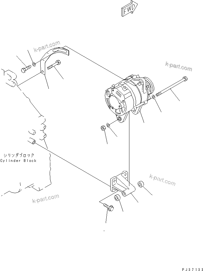 Komatsu parts book diagram for S6D125-1VV-FA S/N 10001-UP: ALTERNATOR AND MOUNTING(#35323-)