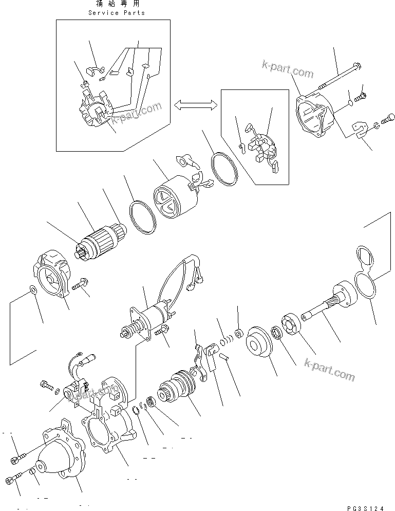 Komatsu parts book diagram for S6D125-1VV-FA S/N 10001-UP: STARTING MOTOR (11KW) (INNER PARTS) (B SPEC.)(#47234-)