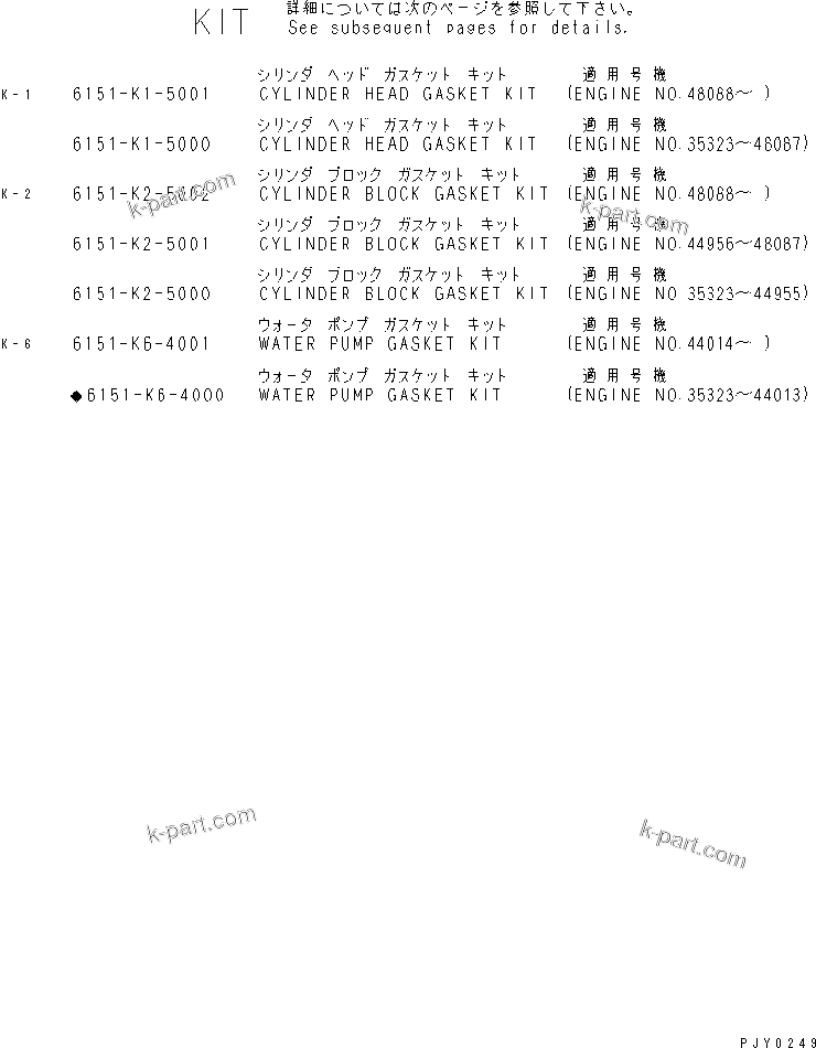 Komatsu parts book diagram for S6D125-1VV-FA S/N 10001-UP: GASKET KIT(#35323-)