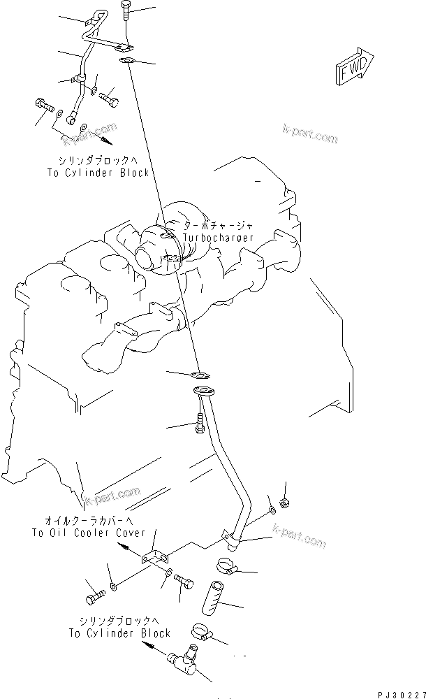Komatsu parts book diagram for S6D125-1XX-FA S/N 10001-UP: TURBOCHARGER LIBRICATING OIL PIPING(#38383-)