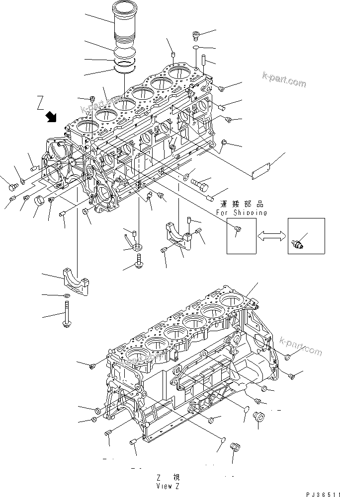 Komatsu parts book diagram for S6D125-1XX-FA S/N 10001-UP: CYLINDER BLOCK(#38383-)