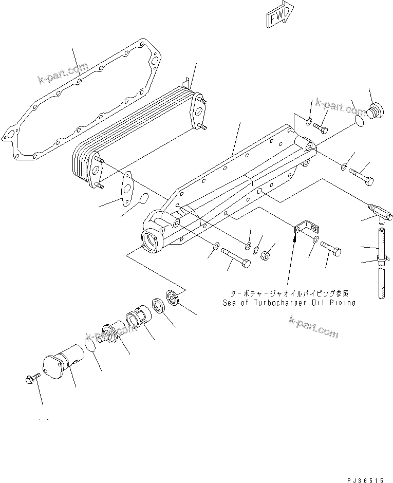Komatsu parts book diagram for S6D125-1XX-FA S/N 10001-UP: LUBRICATING OIL COOLER(#38383-)