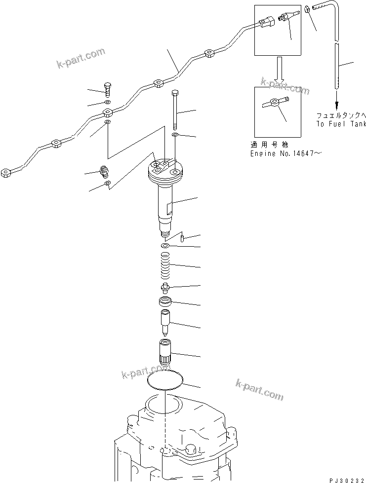 Komatsu parts book diagram for S6D125-1XX-FA S/N 10001-UP: FUEL NOZZLE AND SPILL PIPE(#11574-)