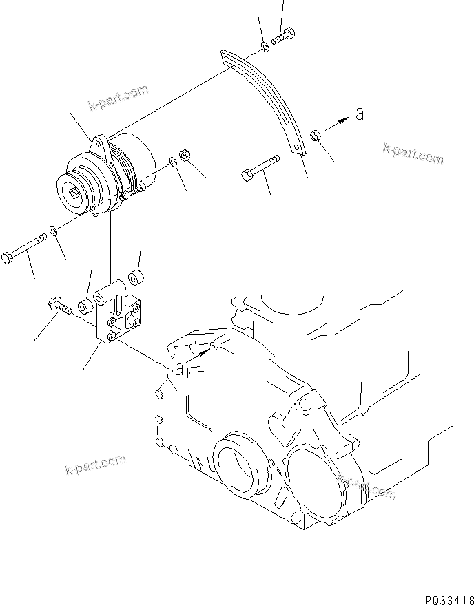 Komatsu parts book diagram for S6D125-1XX-FA S/N 10001-UP: ALTERNATOR AND MOUNTING (50A)(#38383-)