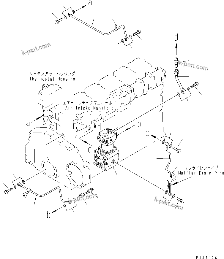 Komatsu parts book diagram for S6D125-1XX-FA S/N 10001-UP: AIR COMPRESSOR AND PIPING(#38383-)