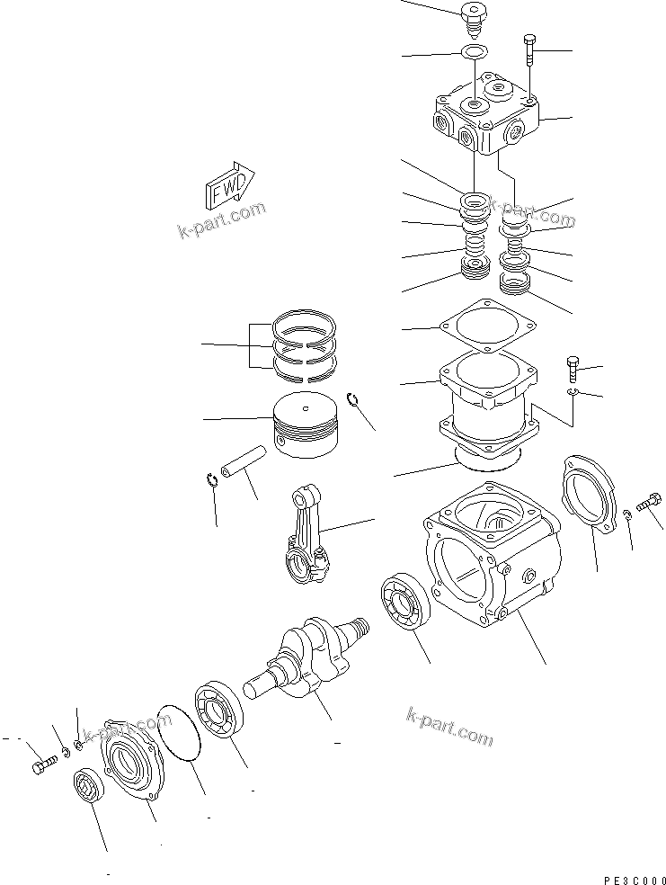 Komatsu parts book diagram for S6D125-1XX-FA S/N 10001-UP: AIR COMPRESSOR (INNER PARTS)(#38383-41196)