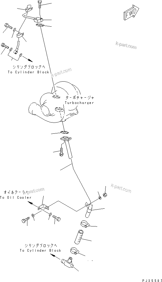 Komatsu parts book diagram for S6D125-1QQ-FA S/N 10001-UP: TURBOCHARGER LIBRICATING OIL PIPING(#28434-)