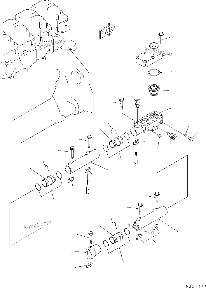 Komatsu parts book diagram for S6D125-1QQ-FA S/N 10001-UP: WATER MANIFOLD(#28434-)