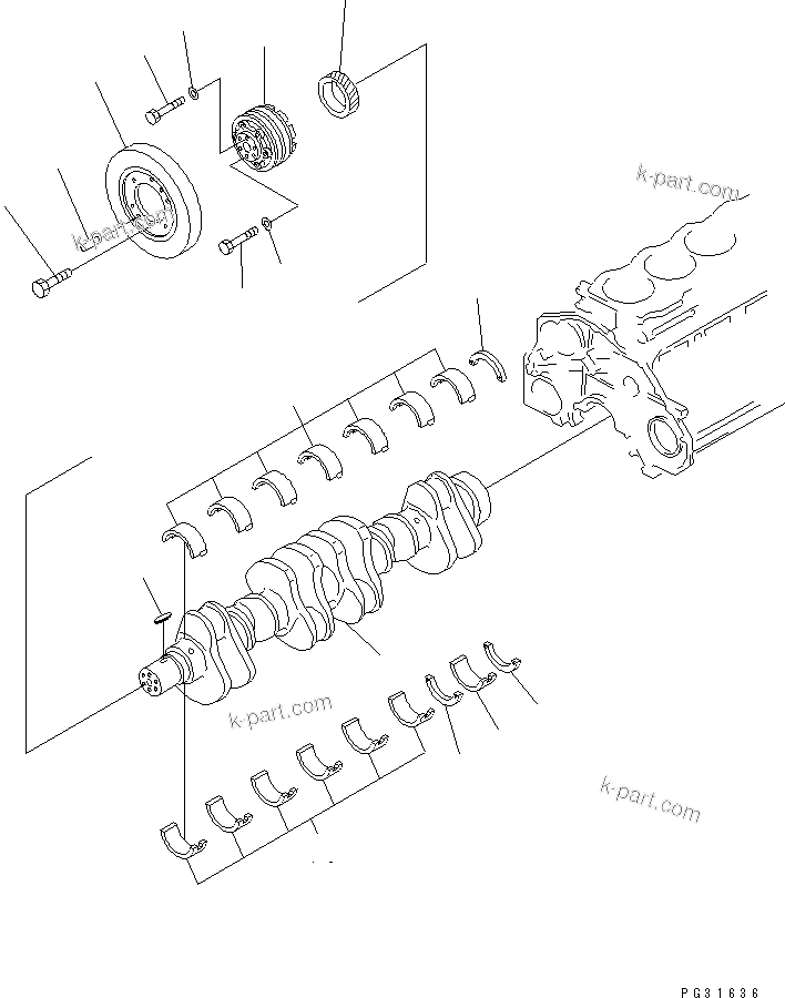 Komatsu parts book diagram for S6D125-1QQ-FA S/N 10001-UP: CRANKSHAFT(#28434-)