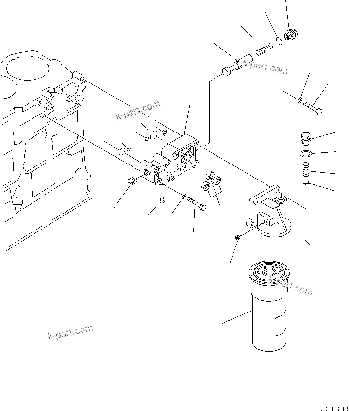 Komatsu parts book diagram for S6D125-1QQ-FA S/N 10001-UP: LUBRICATING OIL FILTER AND MOUNTING(#28434-)
