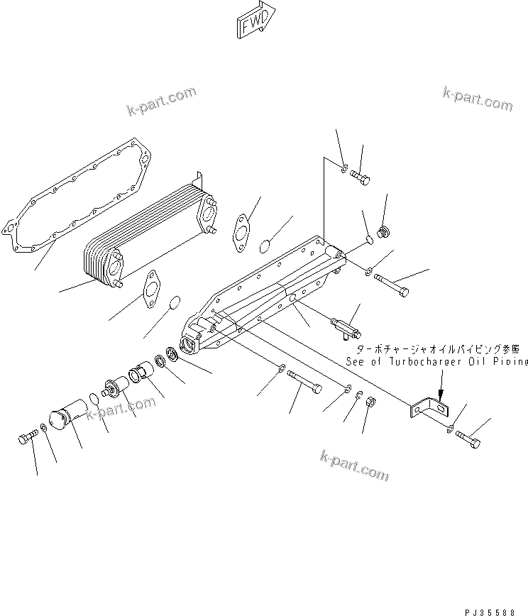 Komatsu parts book diagram for S6D125-1QQ-FA S/N 10001-UP: LUBRICATING OIL COOLER(#28434-)