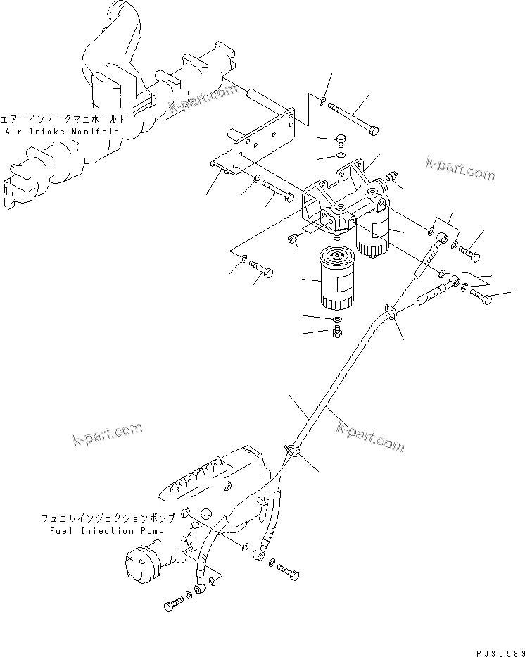 Komatsu parts book diagram for S6D125-1QQ-FA S/N 10001-UP: FUEL FILTER AND PIPING(#28434-)