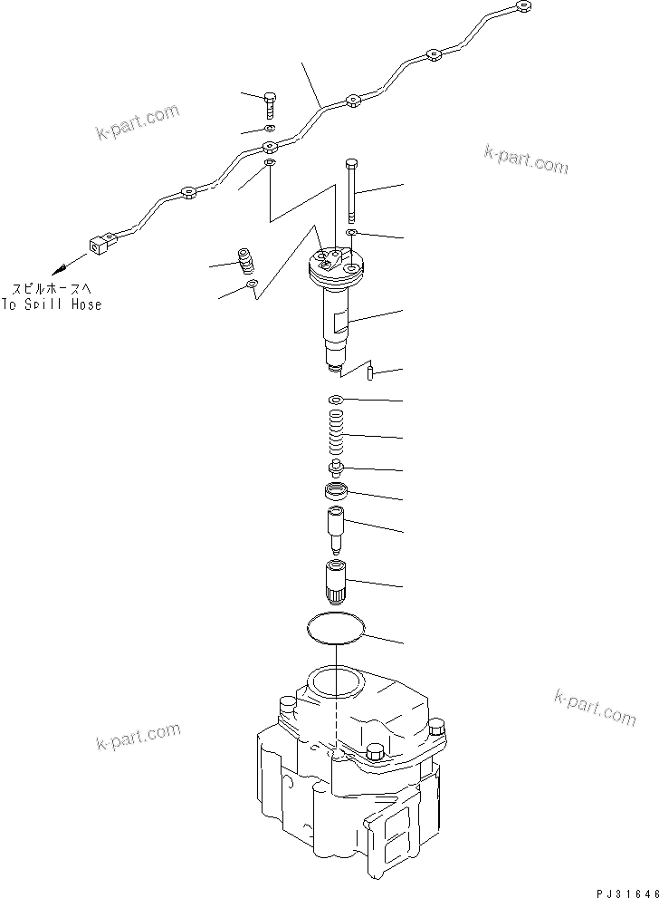 Komatsu parts book diagram for S6D125-1QQ-FA S/N 10001-UP: FUEL NOZZLE AND SPILL PIPE(#28434-)
