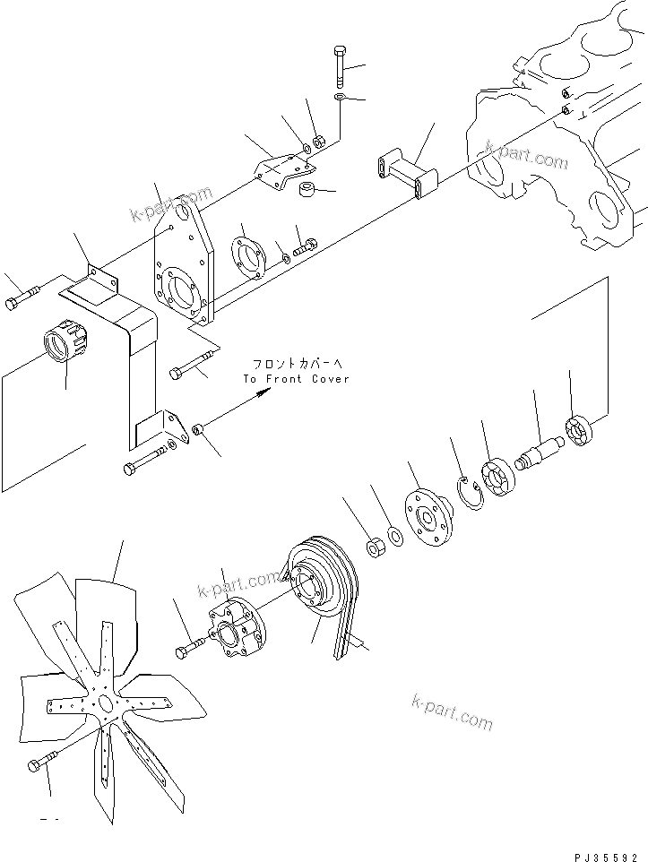 Komatsu parts book diagram for S6D125-1QQ-FA S/N 10001-UP: COOLING FAN AND MOUNTING(#28434-)