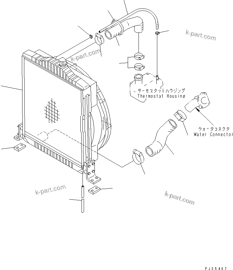 Komatsu parts book diagram for S6D125-1QQ-FA S/N 10001-UP: RADIATOR AND PIPING(#28434-)