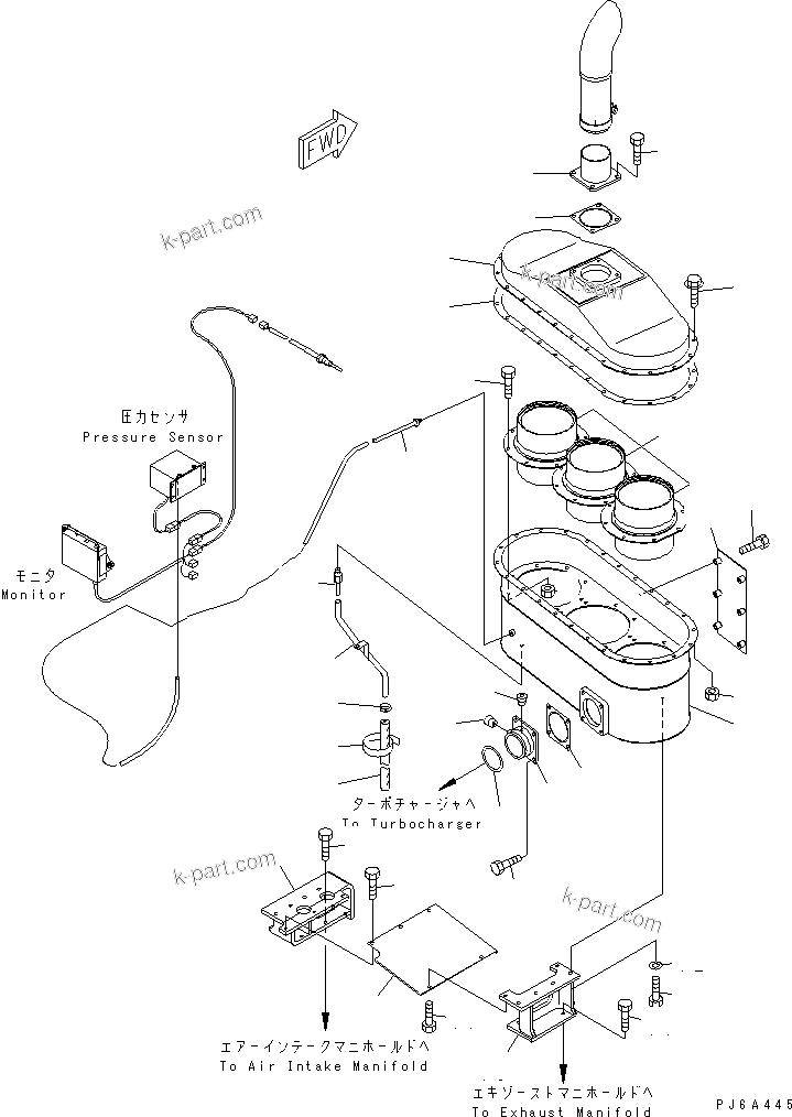 Komatsu parts book diagram for S6D125-1AJ-TN S/N 51975-UP: MUFFLER (1/2) (CERAMIC TYPE)(#82308-)