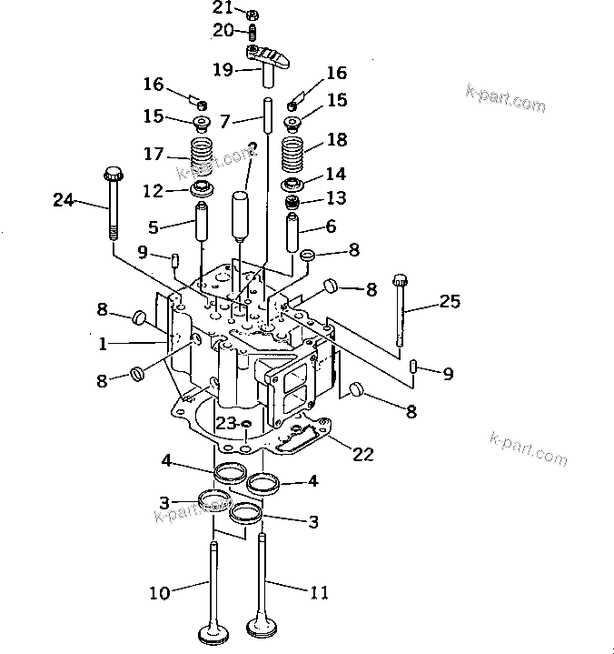 Komatsu parts book diagram for S6D125-1E S/N 10001-UP: CYLINDER HEAD(#10001-26750)