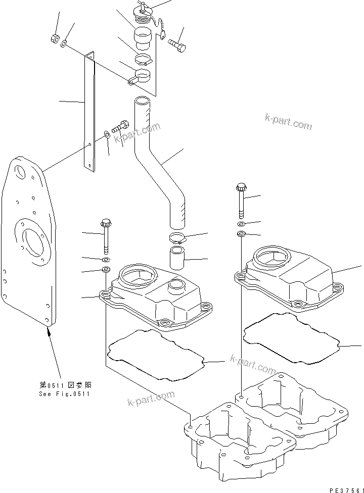 Komatsu parts book diagram for S6D125-1E S/N 10001-UP: ROCKER ARM HOUSING COVER