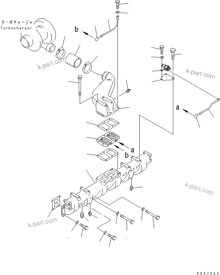 Komatsu parts book diagram for S6D125-1E S/N 10001-UP: AIR INTAKE MANIFOLD AND CONNECTION