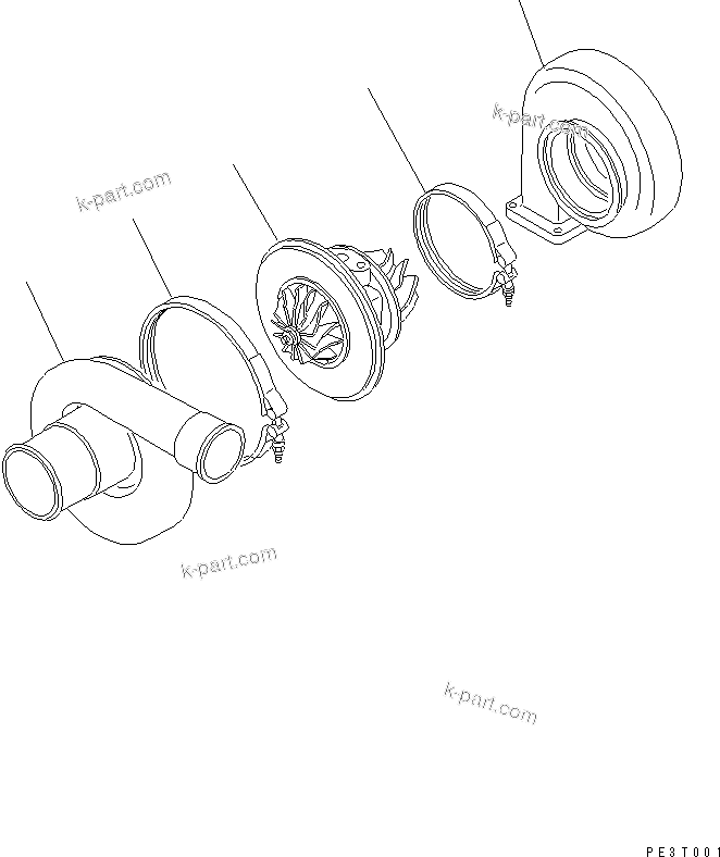 Komatsu parts book diagram for S6D125-1E S/N 10001-UP: TURBOCHARGER(#10001-23192)
